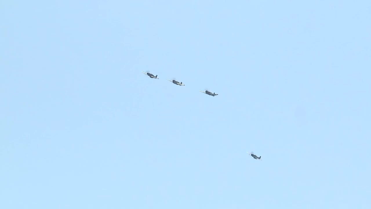 WWII planes flyover, Missing Man Formation