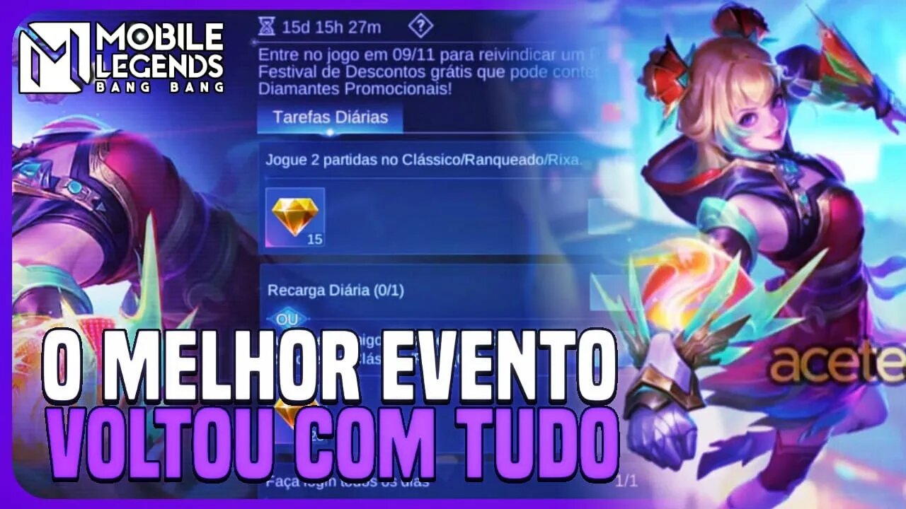 O MELHOR EVENTO DO JOGO VOLTOU!!! ATÉ 4 SKINS GRÁTIS | MLBB