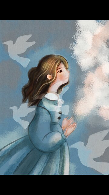 I draw a girl with peace doves