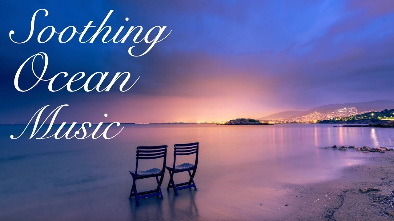 2 hours of Relaxing Ocean Sounds with Calm Music with Images of Night Ocean, Beach, Moon