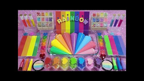 [Mixing slime] Rainbow/ Makeup, Eyeshadow, parts, glitter and Random into slime, Satisfying