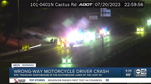 Wrong-way crash involving motorcyclist under investigation on Loop 101