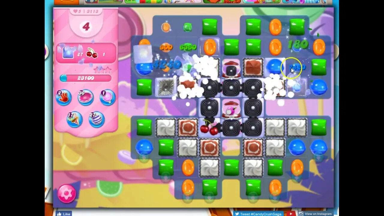 Candy Crush Level 3113 Talkthrough, 10 Moves 0 Boosters