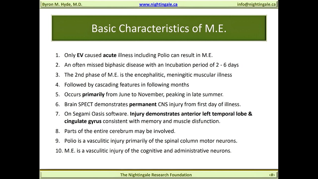 Best Characteristics of Myalgic Encephalomyelitis (M.E.) - Byron Hyde, MD