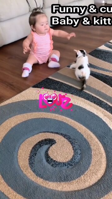 Cute Baby Plays With Kitten!