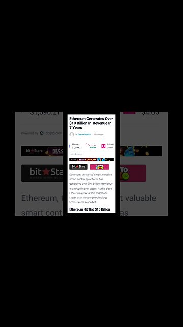 Ethereum Generates Over $10 Billion In Revenue In 7 Years