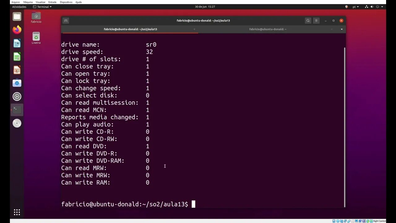 Obtendo Informações Diversas Sobre a Capacidade de um Drive de CD-ROM com /proc/sys/dev/cdrom/info