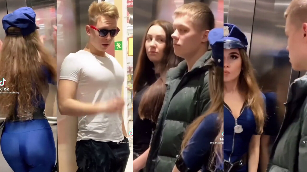 Sexy Russian Police Girl Elevator Prank Funny Reaction TikTok Meme