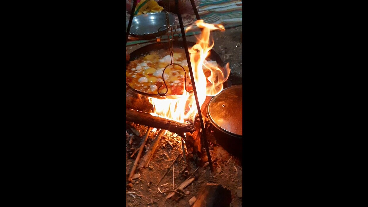 traditional food. Eggs and tomatoes on fire. It is very delicious 😋