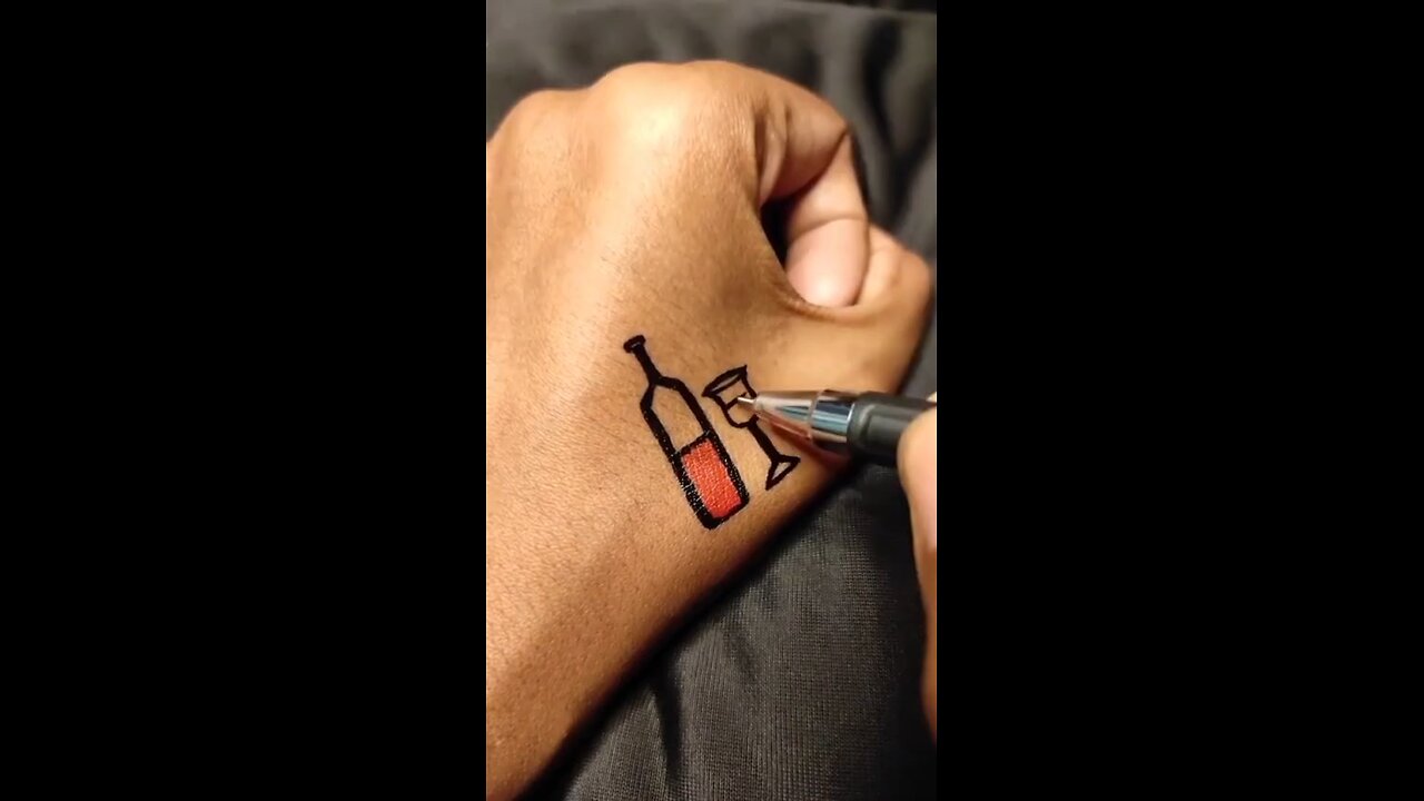 Wine Bottle & Cup Simple an Creative Pen Tattoo Design #tattoo #rumble #viral