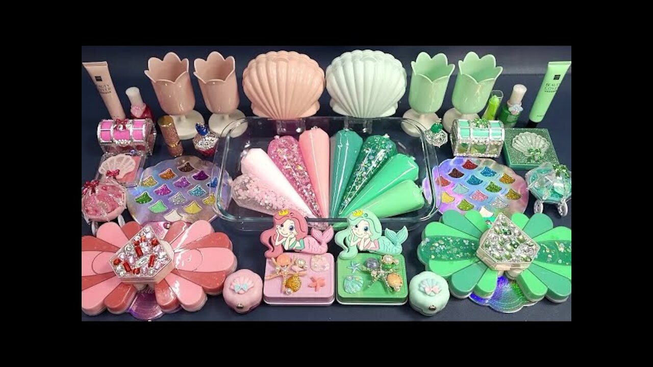 [Mixing slime]💗PINK,🌍MINT WITH PIPING BAGS/slime coloring/ Makeup and Random into slime
