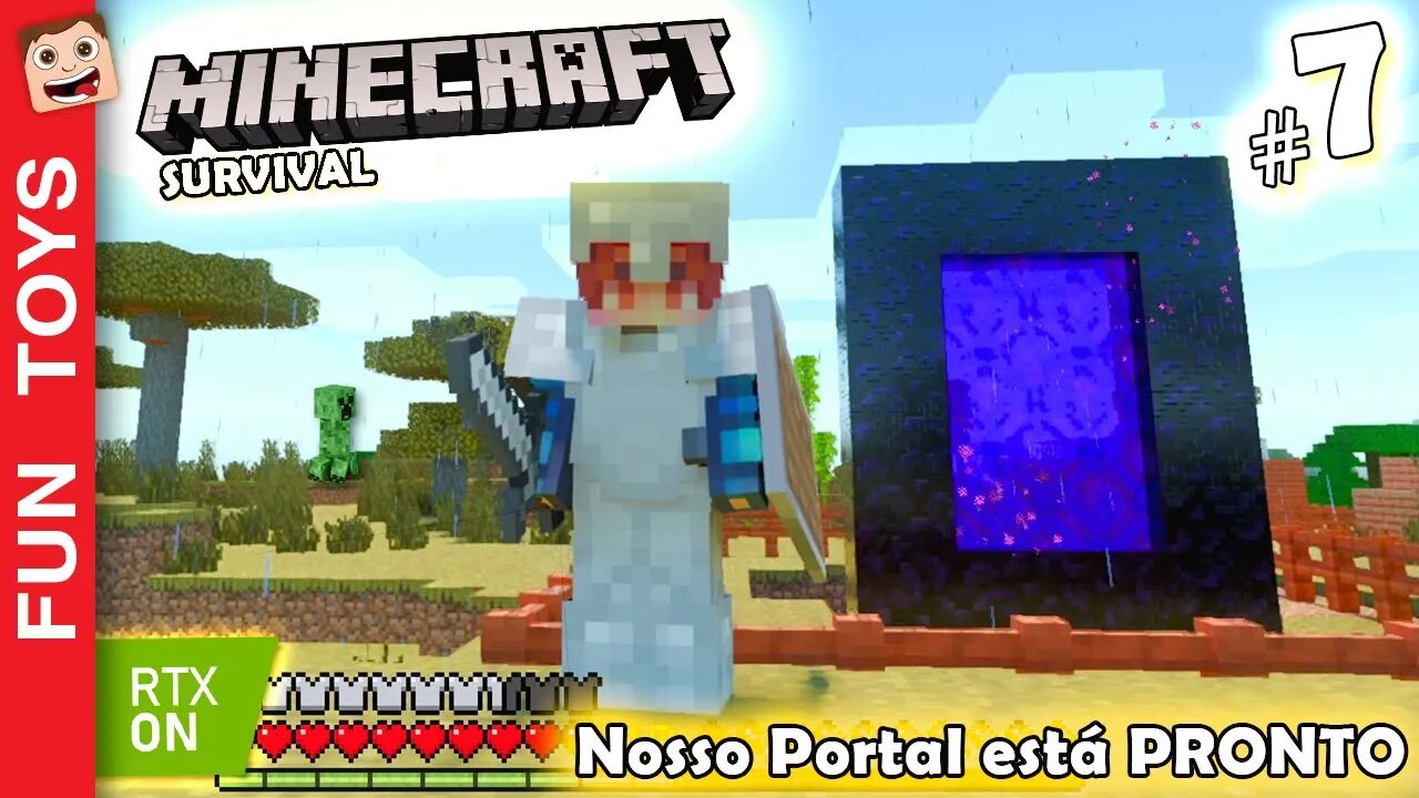 MINECRAFT SURVIVAL #7 - Nosso PORTAL está PRONTO! E ficou IRADO no RTX ON! Como será o outro lado?