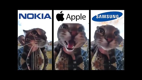 Cat Meows into door camera meme but famous phone ringtones