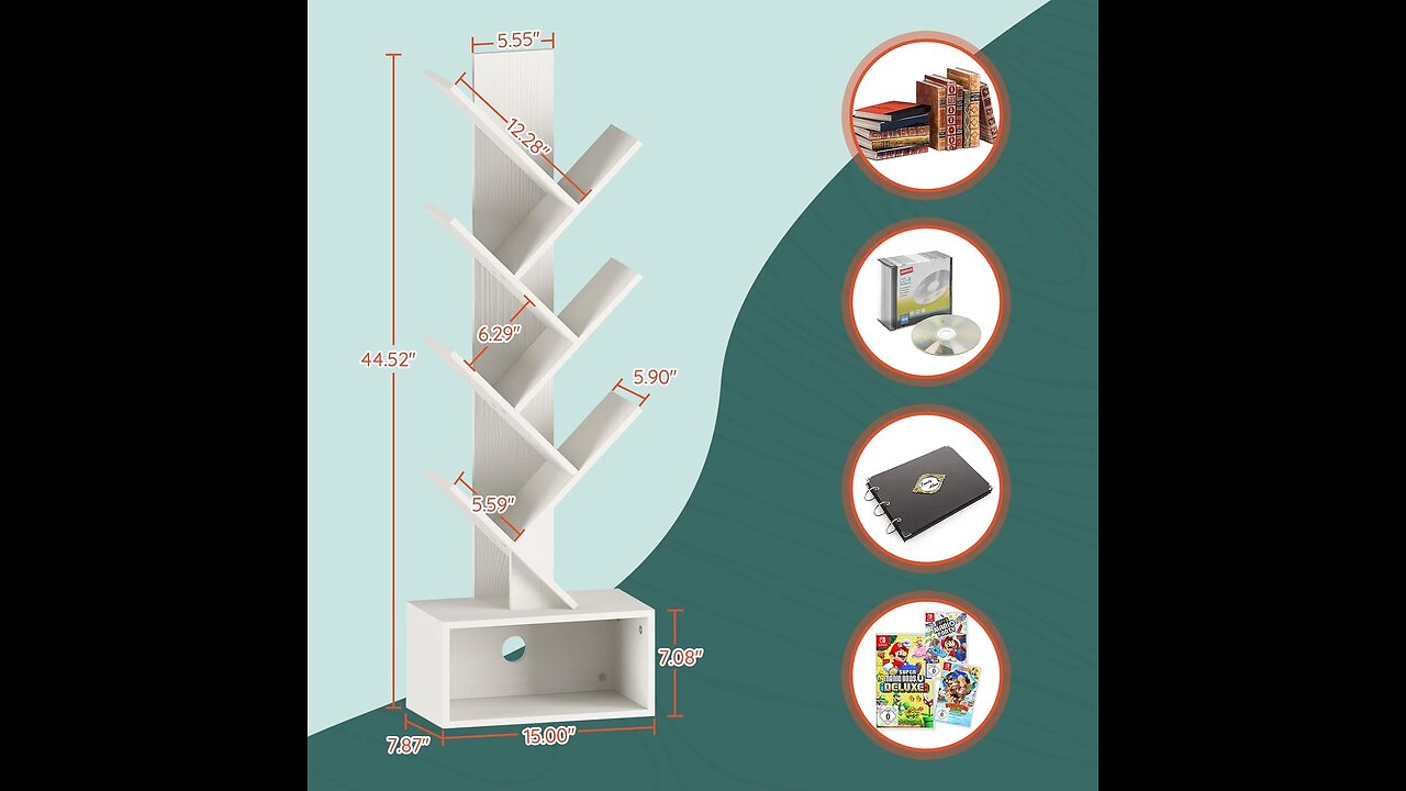 Tree Bookshelf - 6 Shelf Retro Floor Standing Bookcase