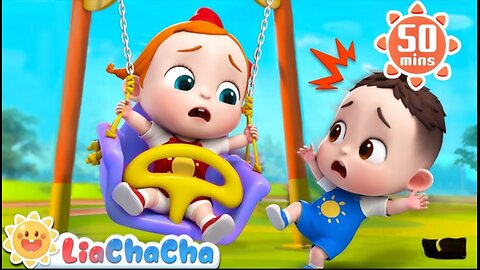 Lia and Chacha at the outdoor playground Slide Swing, Seesaw, Song compilation Nursery rhymes