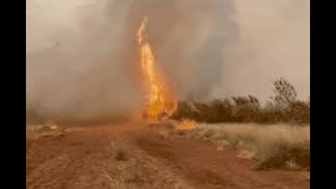 Fire tornado whips through farmland in Australia