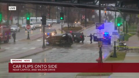 Crash leaves vehicle on its side near Wilson and Capitol