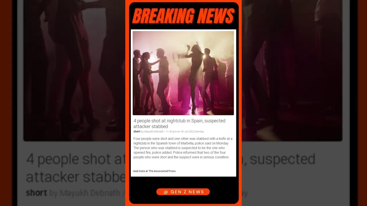 Breaking News: 4 people shot at nightclub in Spain, suspected attacker stabbed #shorts #news