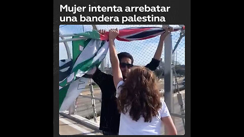 Una mujer intenta robar banderas en protesta propalestina