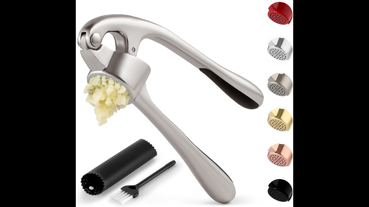 Garlic Press Garlic Mincer Crusher Stainless Steel Garlic Press Set for Kitchen with Brush Peeler, ,