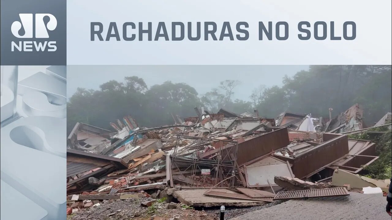 Prédio desaba em Gramado após temporais no Rio Grande do Sul