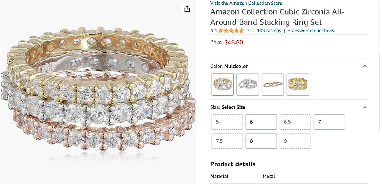 Amazon Collection Cubic Zirconia All-Around Band Stacking Ring Set