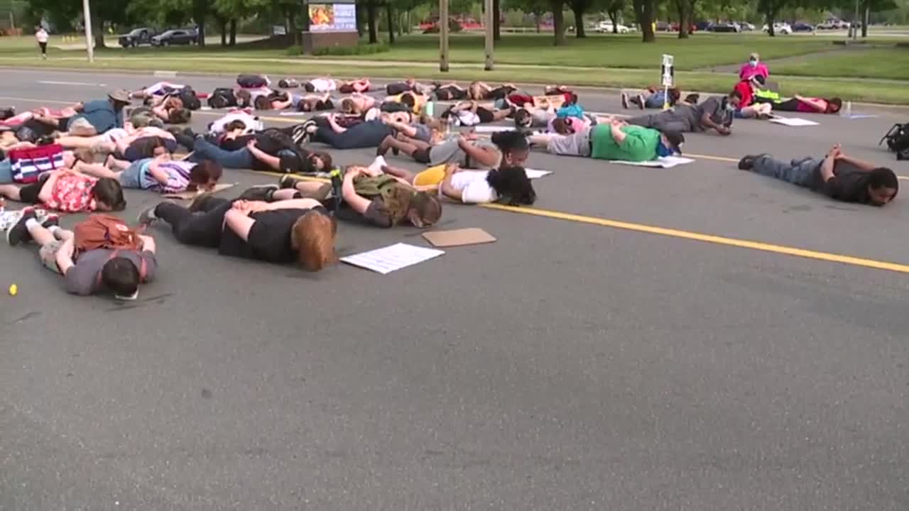 WATCH: Dozens in Westland symbolize final moments of George Floyd's life by lying down in protest