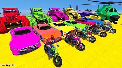 GTA V Mega Ramp On Bikes, Fighter Jets & Boats By Trevor and Friends Stunt Map Racing Challenge #16