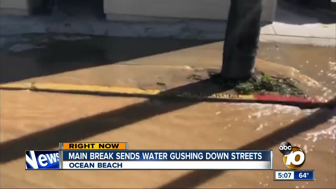 Ocean Beach water main break sends water gushing down streets