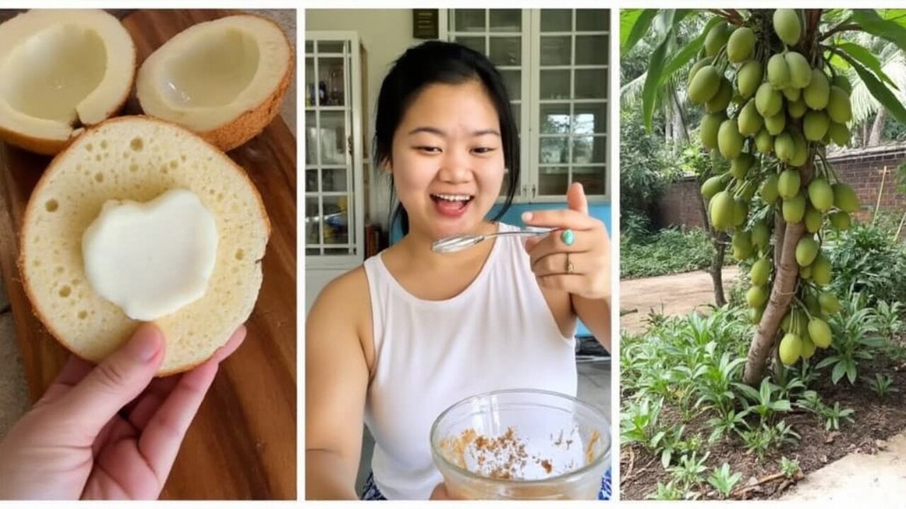 Picking Longans at Grandma's Home 👵🏻🌿 | Make Coconut Custard Cake 🍰 | Healthy Sesame Milk 🥛 | VLOG