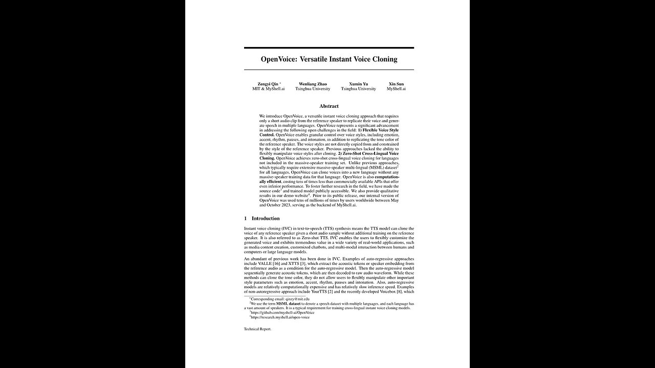Open Voice: Versatile Instant Voice Cloning. Zengyi Qin, MIT, and others.