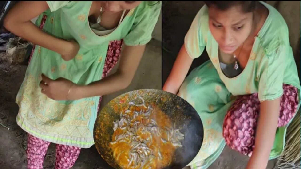 Indian desi small girls make a recipe small fishing making 🎣🎣🎣 fish fry