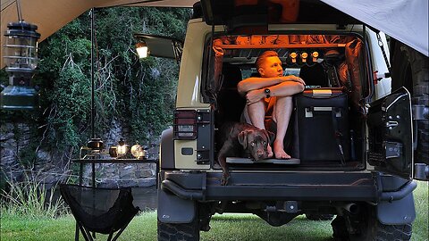 Wholesome CAR CAMPING By The Creek [ RELAXING SOLO With My DOG, Rain Forest, ASMR ]