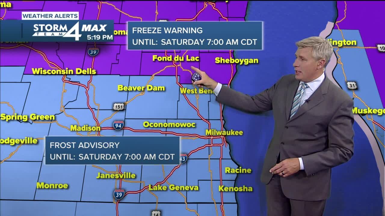 Friday evening is frosty with temps in the 30s