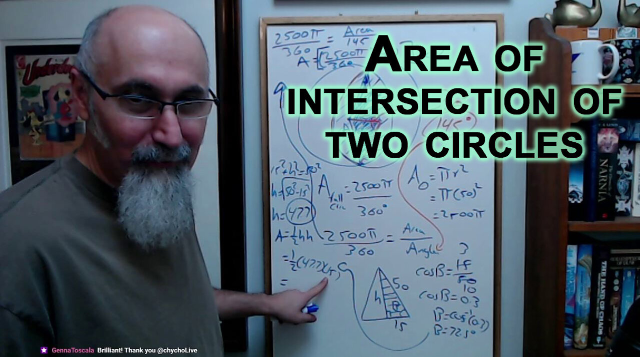 Calculating Area of Intersection Between Two Circles: Problem & Solution (9:50) [ASMR Math Geometry]