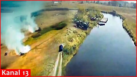 Ukrainian drones struck Russians constructing a pontoon bridge in Kursk