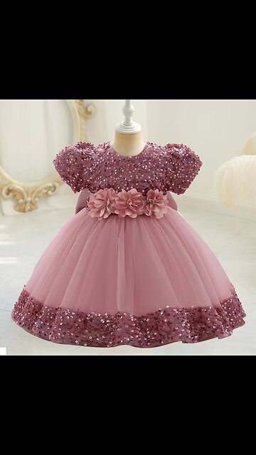 Toddler Baby Sequin Party Dresses Baptism Wedding 1 Year Birthday Bow Princess Dress