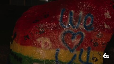 Hate speech on school rock painted over by LGBTQ members and allies