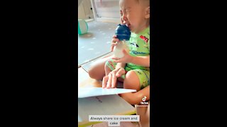 Baby cries and laughs because of a story