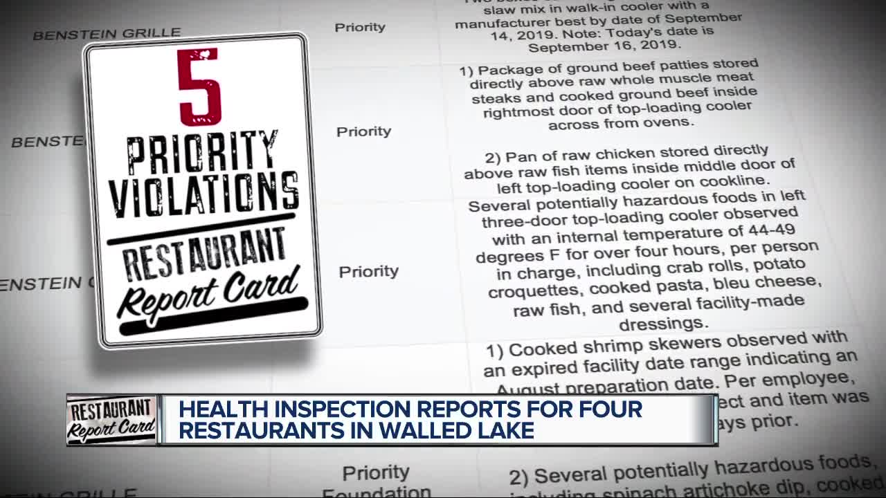 Health inspection reports for four restaurants in Walled Lake