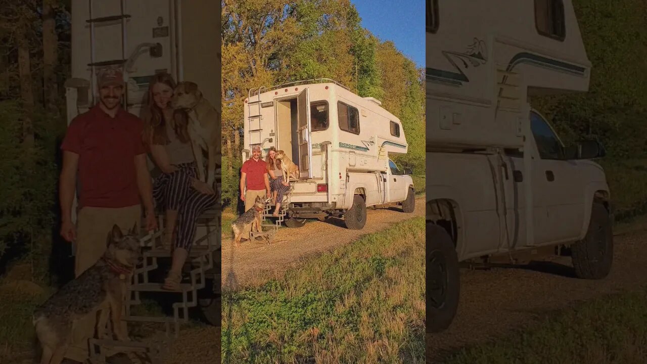 Golden Hour in a Truck Camper✨️ #trucklife #bigfoottruckcamper #blueheeler #buslife #vanlife #shorts