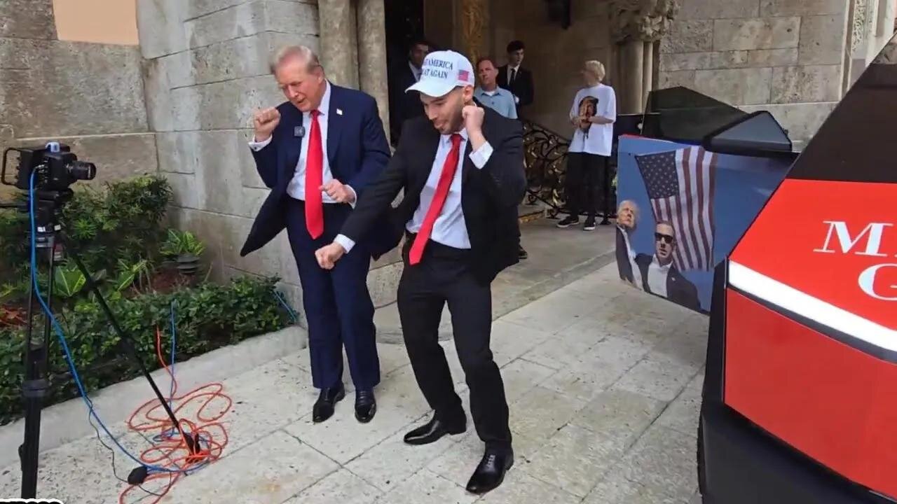 Adin & Donald Trump Dance in front of MAGA Cybertruck