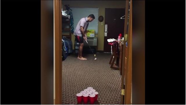 Compilation of ping pong trick shots with a golf club