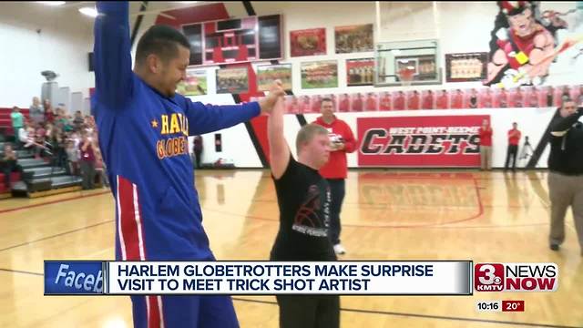 Harlem Globetrotters make surprise visit to meet trick shot artist