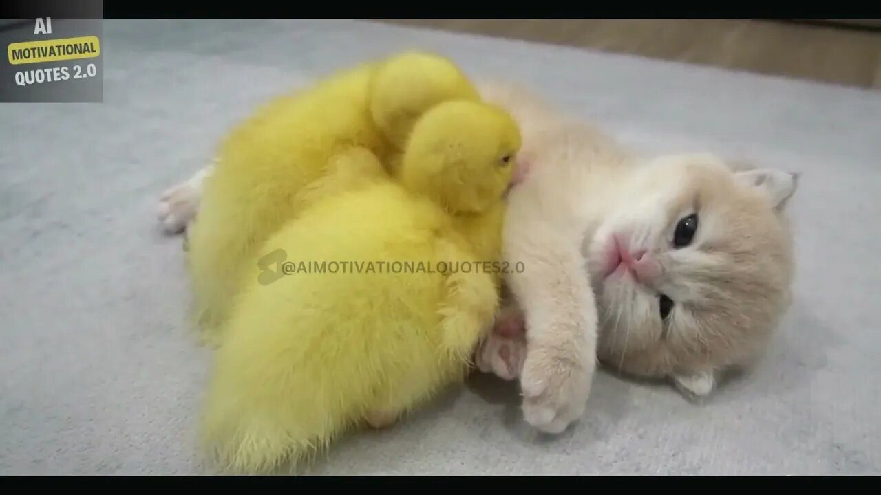 Adorable Kitten and Duckling Snuggle Up for a Nap Heartwarming Animal Friendship #monitization #cats