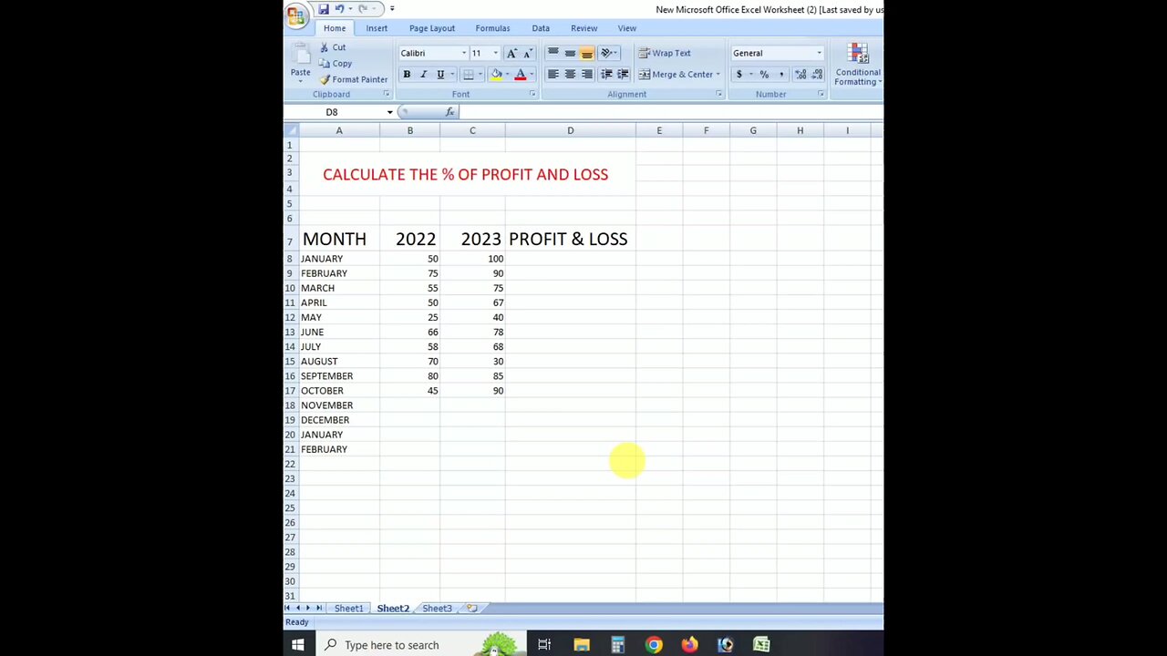 how to maintain loss and profit in Excel