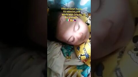 Chesco sleep inside is wooden crib made with love by his grandpa 🇮🇹👼🇵🇭