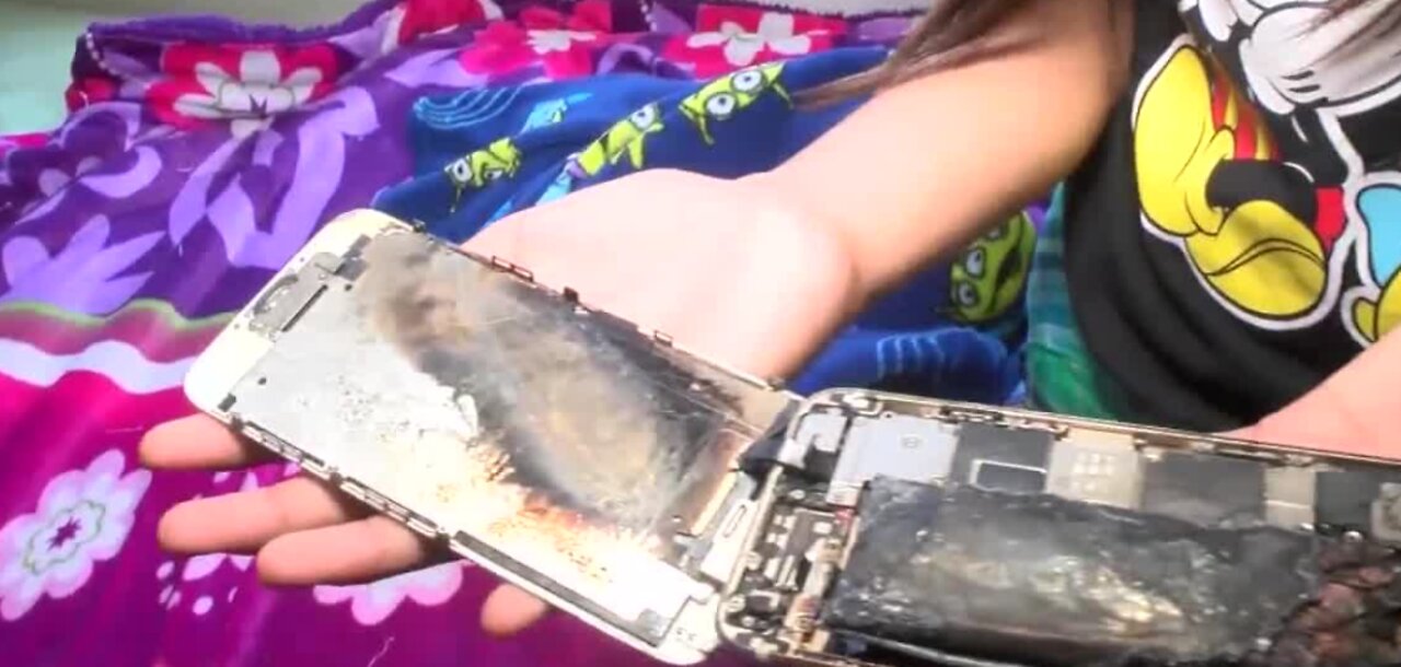 iPhone explodes in girl's bedroom