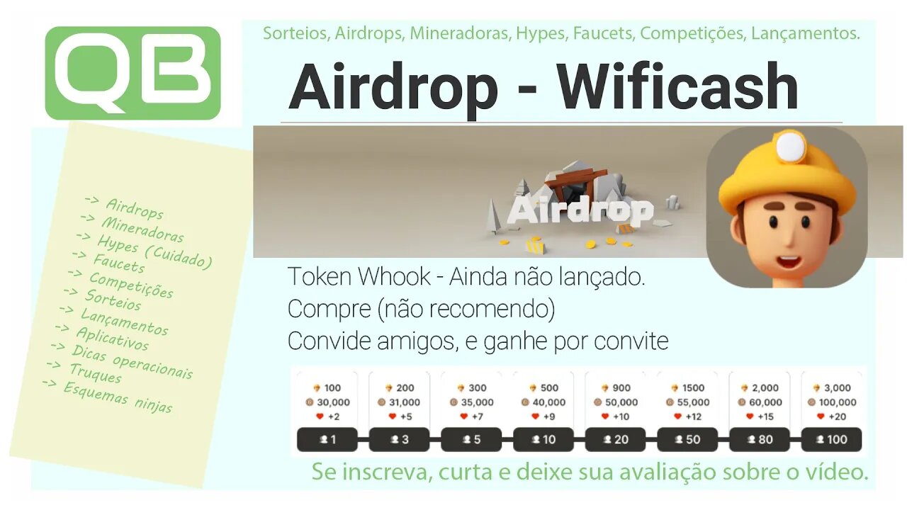 Mineradora com Quis e Airdrop - Wificash.io - Participe