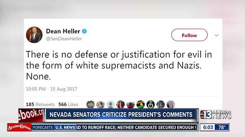 Nevada senators criticize President Trump's response to Charlottesvile